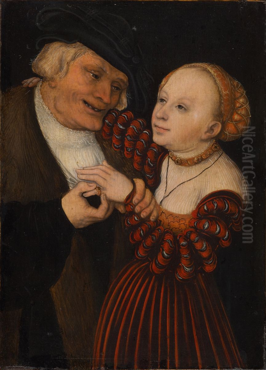 Alter Mann und Madchen Oil Painting by Lucas Cranach the Elder