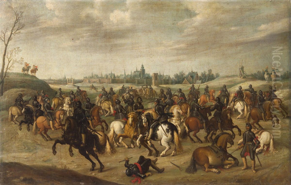 Reitergefecht vor Hertogenbosch Oil Painting by Joost Cornelisz Droochsloot