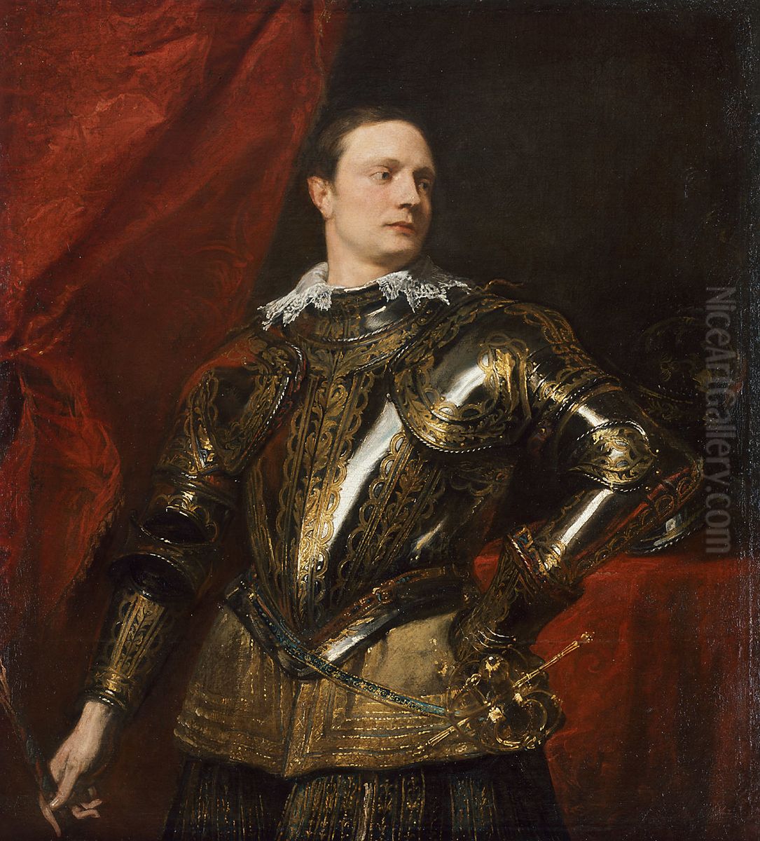 Ritratto di un giovane generale.L'identita del personaggio raffigurato e ignota: potrebbe trattarsi di un membro della Famiglia Gonzaga Oil Painting by Sir Anthony Van Dyck