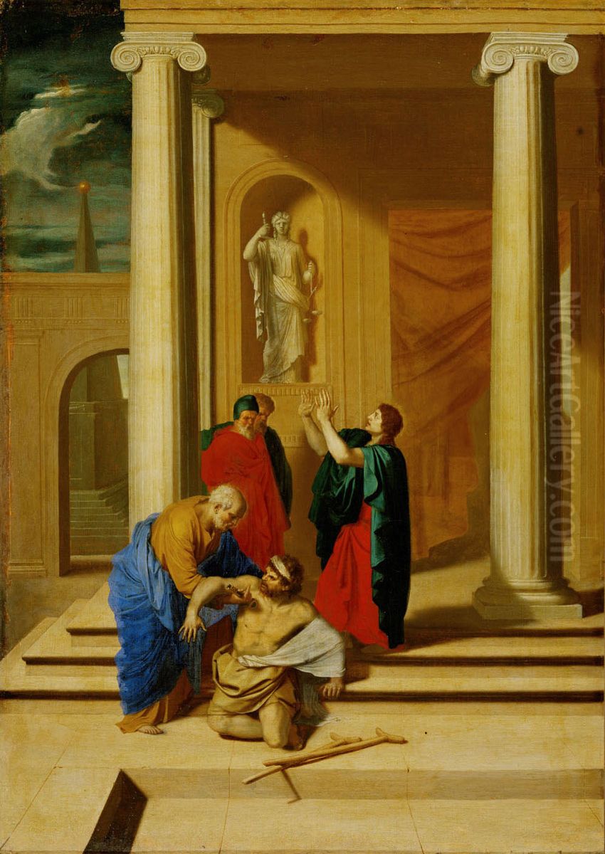 Peter and John heal a lame man in the temple Oil Painting by Bertholet Flemalle