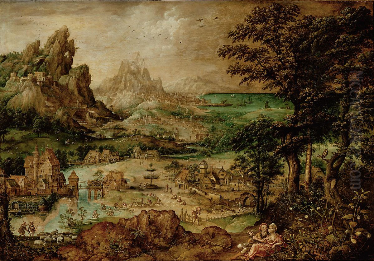 Landscape with Judah and Tamar Oil Painting by Lucas Gassel