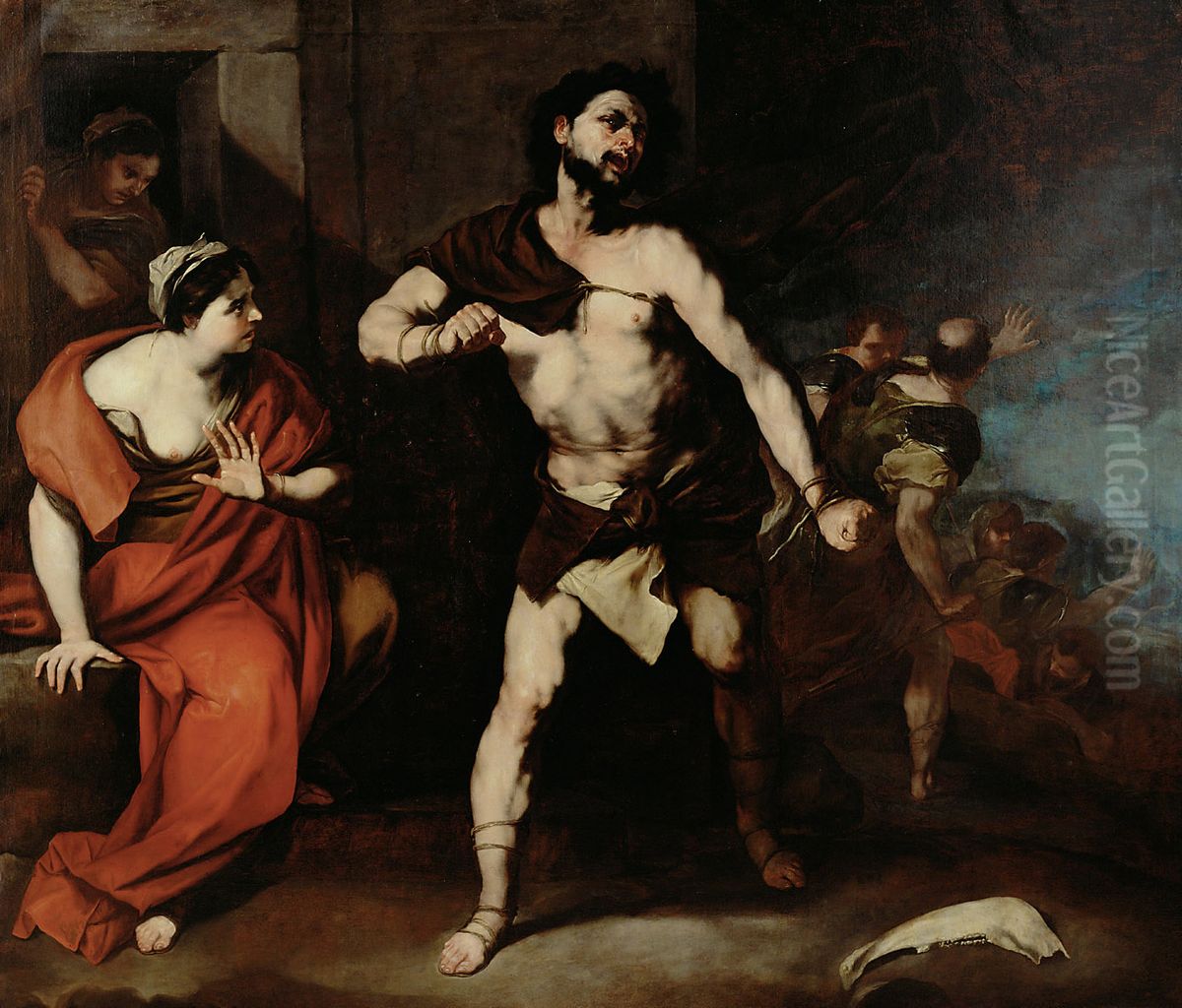 Samson breaks his fetters Oil Painting by Luca Giordano