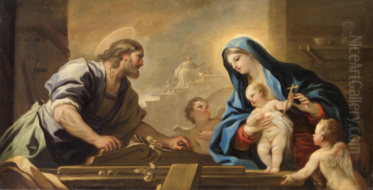 Holy Family with Joseph at the Carpenter's Bench Oil Painting by Luca Giordano