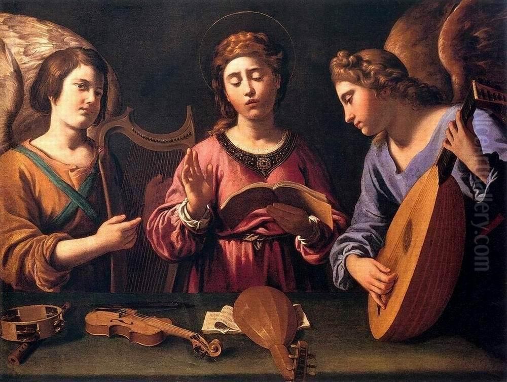 Singende Hl. Cacilia mit zwei musizierenden Engeln Oil Painting by Antiveduto Grammatica