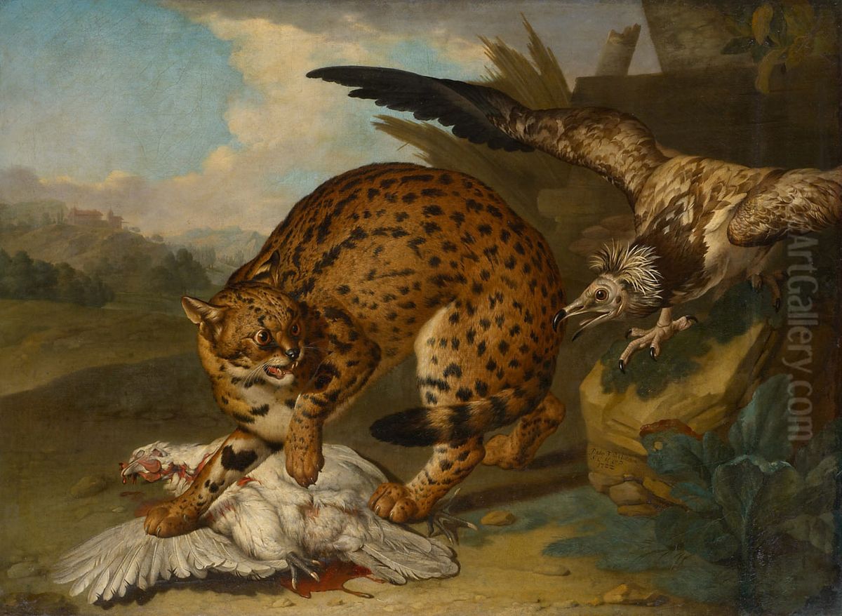 Leopard und Geier Oil Painting by Philipp Ferdinand de Hamilton
