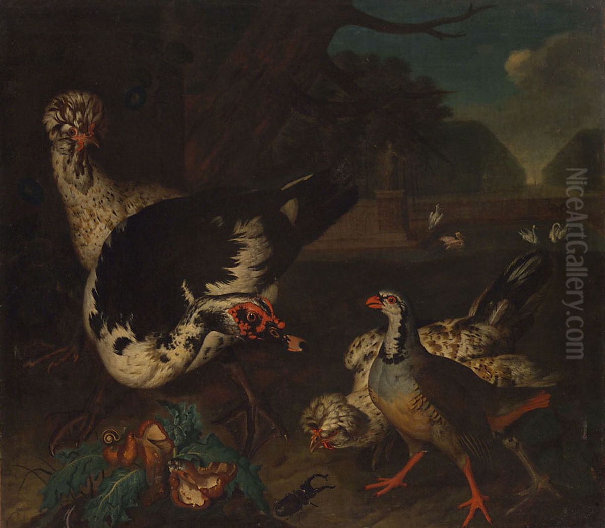 Parklandschaft mit Geflugel Oil Painting by Philipp Ferdinand de Hamilton