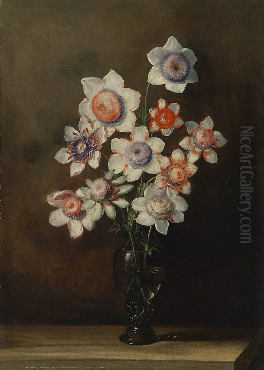 Glass with Anemones Oil Painting by Jan van den Hecke