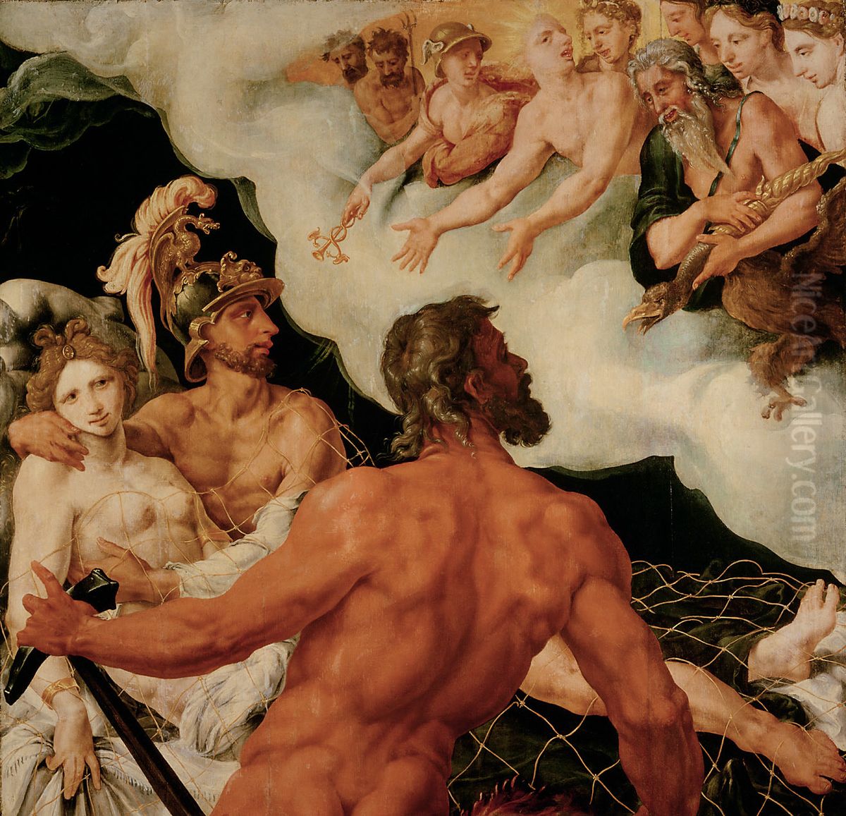 Vulkan zeigt den Gottern die in seinem Netz gefangenen Venus und Mars Oil Painting by Maarten Van Heemskerck