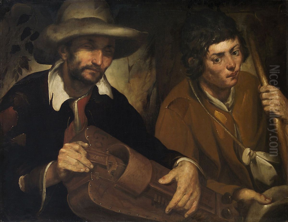 Blind hurdy-gurdy player Oil Painting by Francisco Herrera The Elder