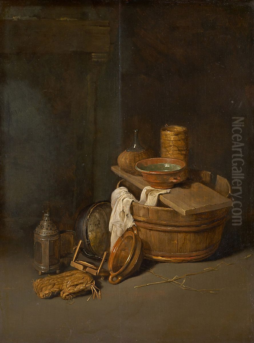 Stilleben von Hausgeraten Oil Painting by Robert van den Hoecke
