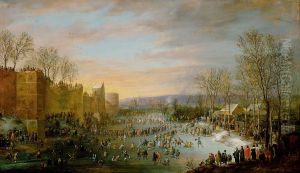 Schlittschuhlaufen auf dem Stadtgraben in Brussel