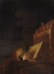 Nachtlager vor einem Gebaude