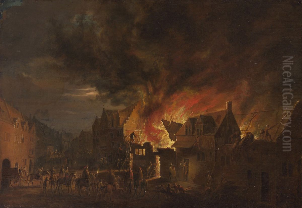 Erzherzog Leopold Wilhelm bei einem nachtlichen Brand Oil Painting by Robert van den Hoecke