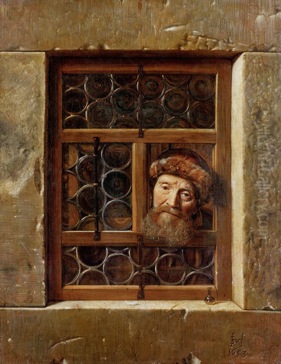 Old man in a window Oil Painting by Samuel Van Hoogstraten