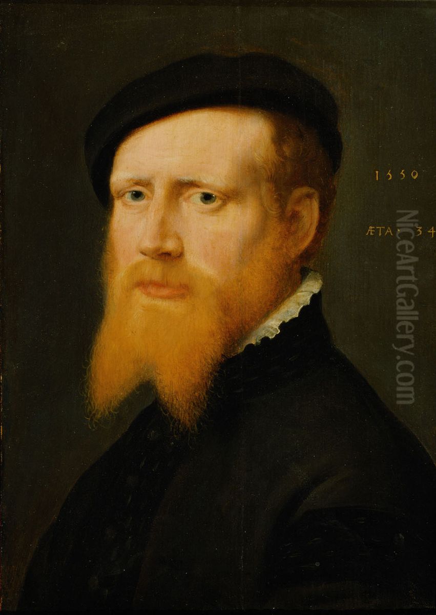 Bildnis eines rotbartigen jungen Mannes mit Barett Oil Painting by Willem Adriaensz Key