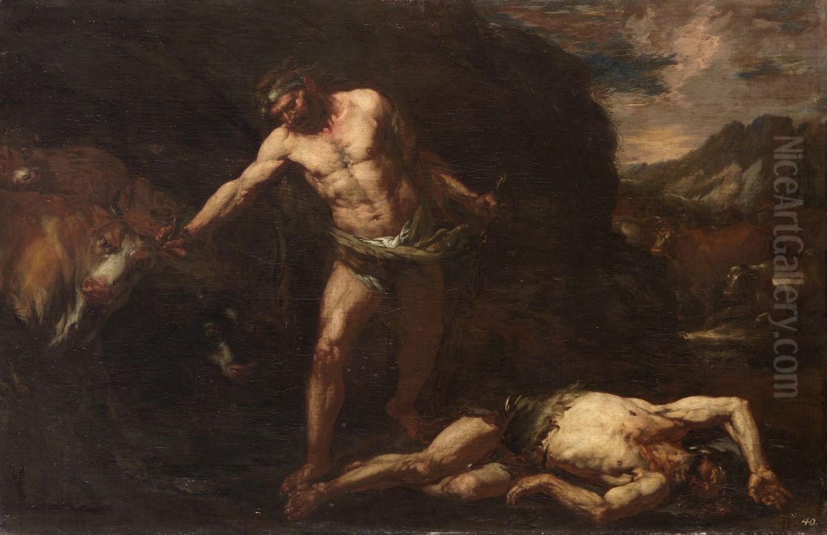 Hercules totet den Riesen Cacus und raubt die Rinder des Geryoneus Oil Painting by Giovan Battista Langetti