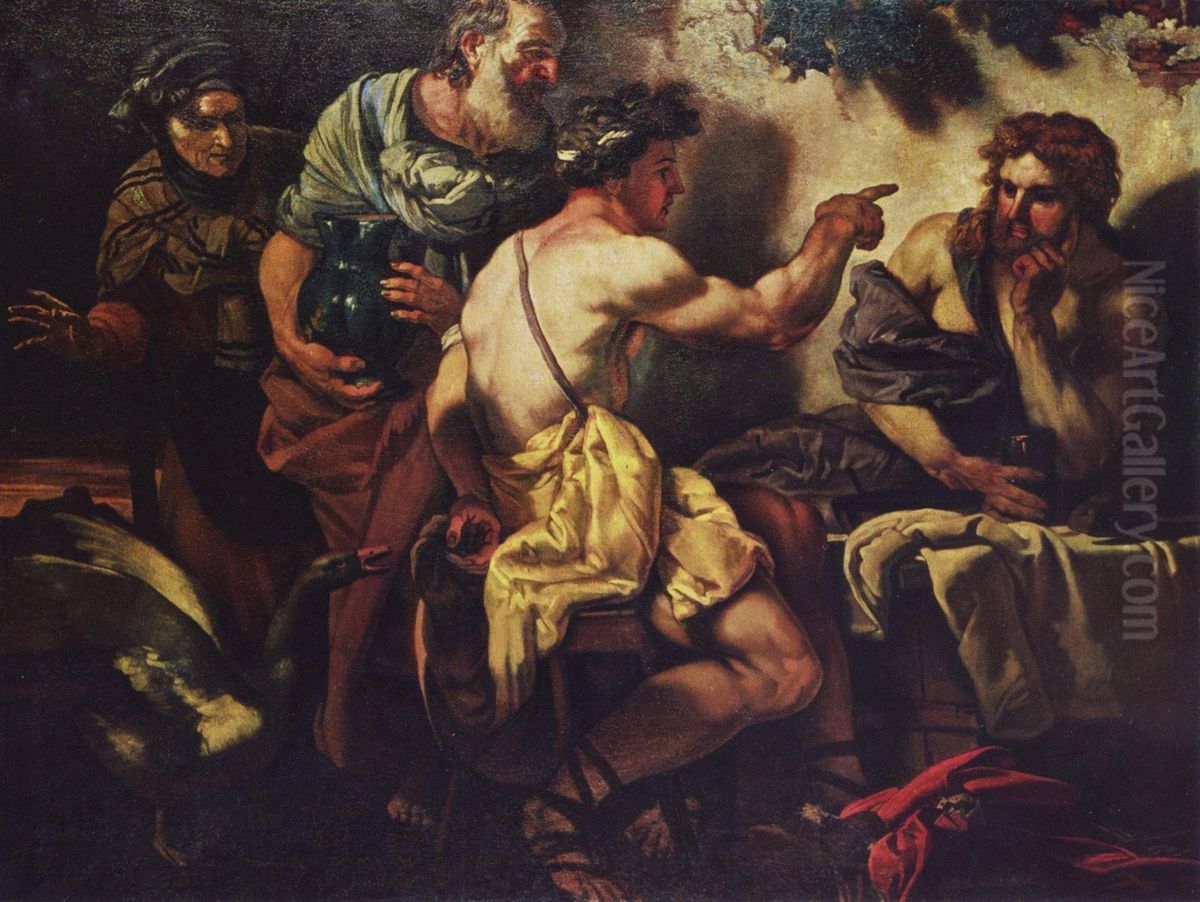 Jupiter und Merkur bei Philemon und Baucis Oil Painting by Johann Carl Loth