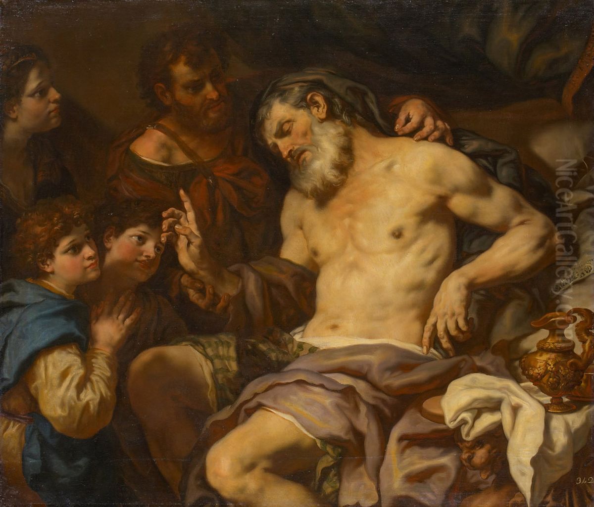 Jakob segnet Ephraim und Manasse Oil Painting by Johann Carl Loth