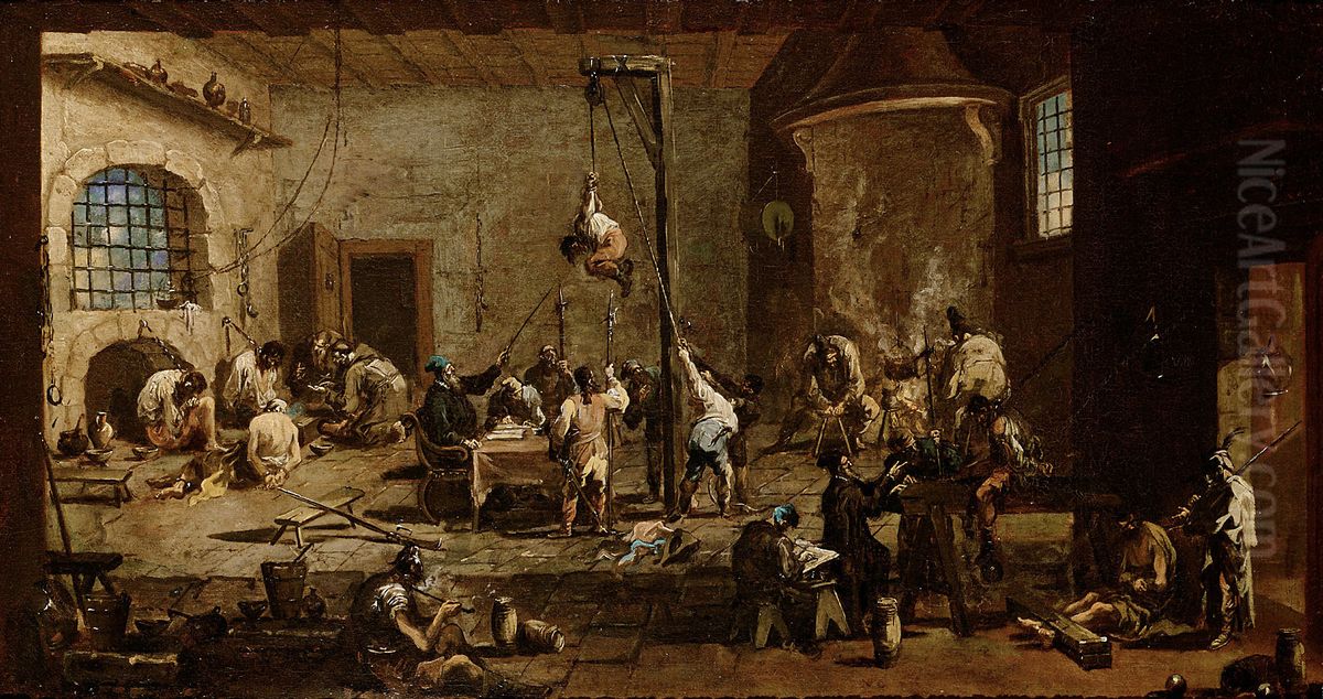 Interrogations in Jail Oil Painting by Alessandro Magnasco
