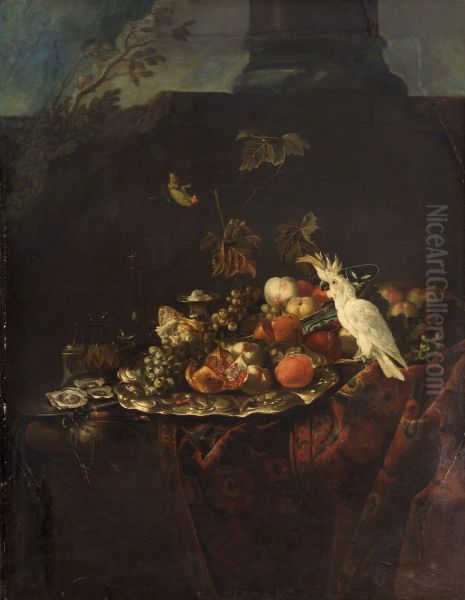 Stilleben mit Kakadu Oil Painting by Barend van der Meer