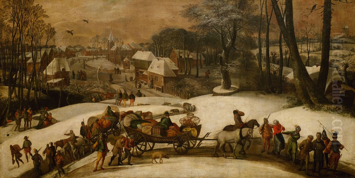 Military expedition in Winter Oil Painting by Gillis Mostaert