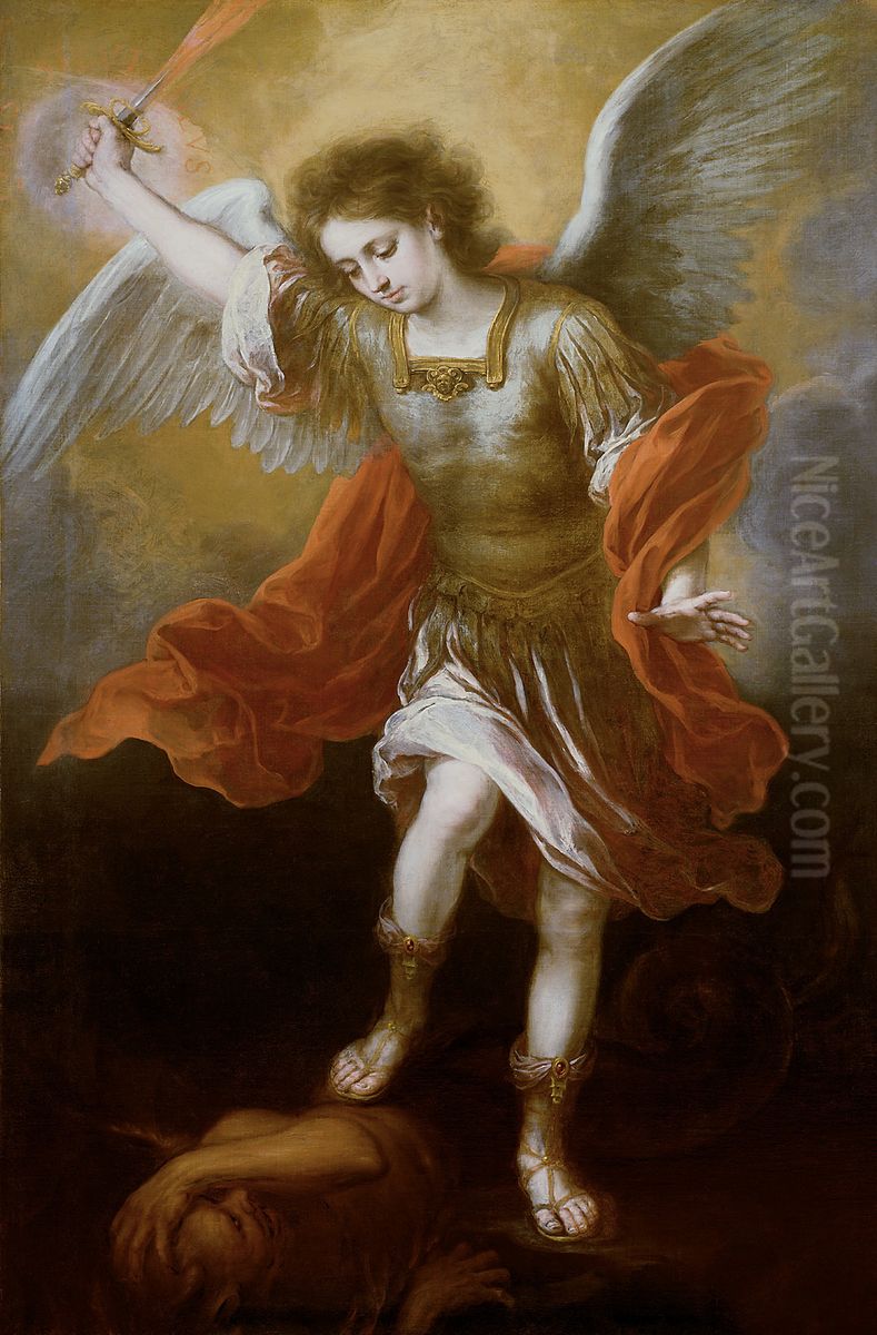 Der Erzengel Michael sturzt den Teufel in den Abgrund Oil Painting by Bartolome Esteban Murillo