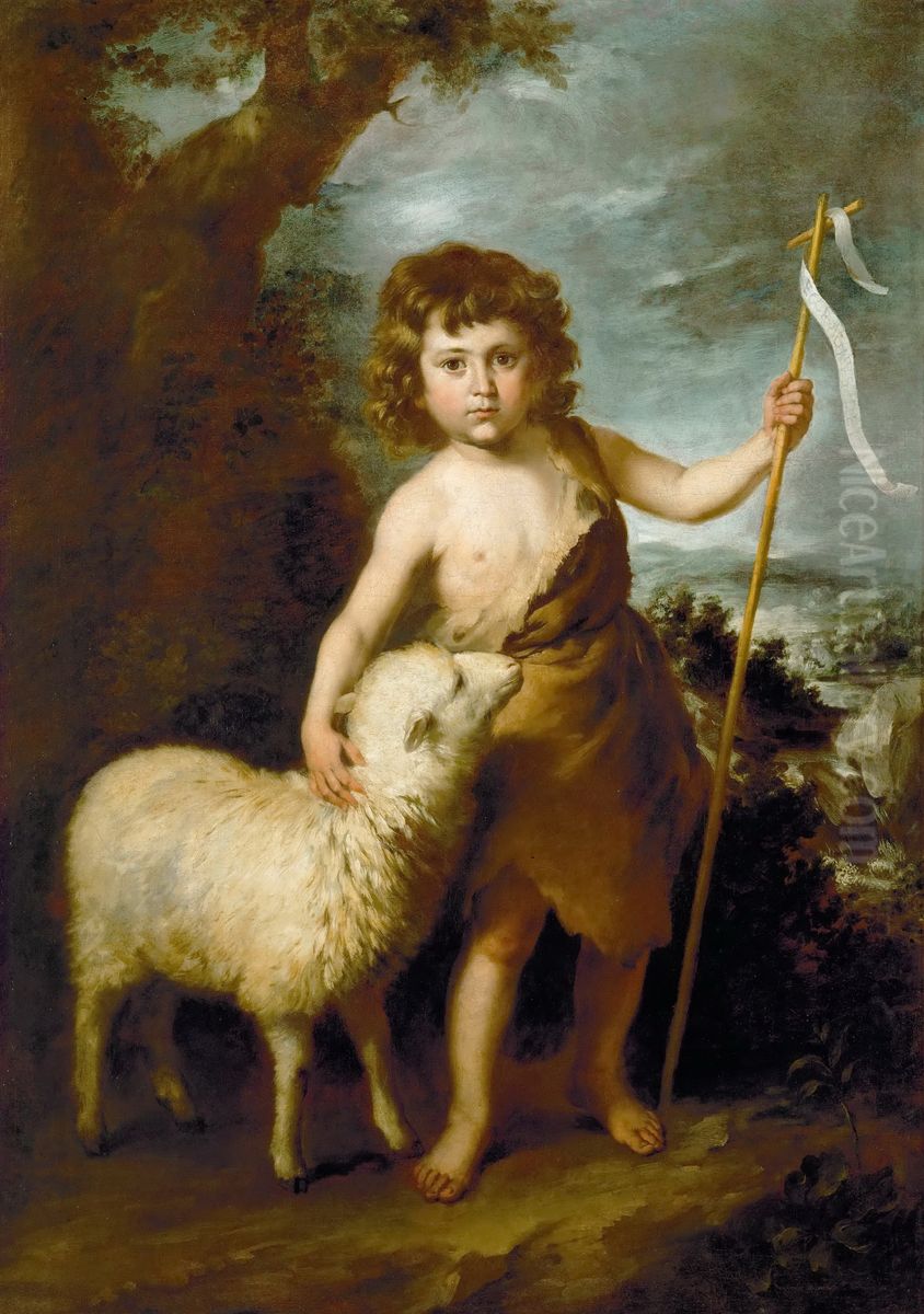 Johannes d. Taufer als Kind Oil Painting by Bartolome Esteban Murillo