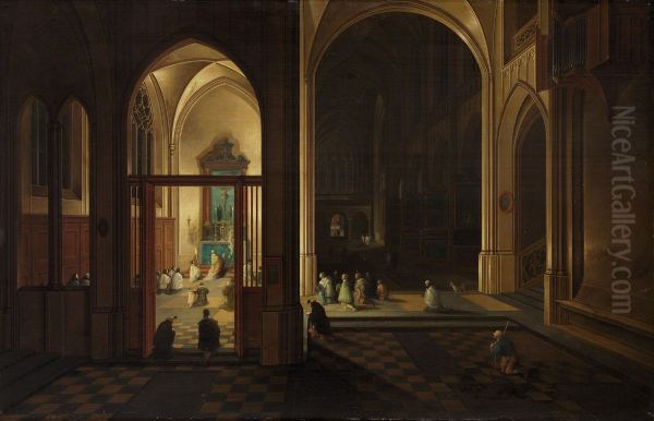 Abendmesse in einer gotischen Kirche Oil Painting by Pieter Neefs the Elder