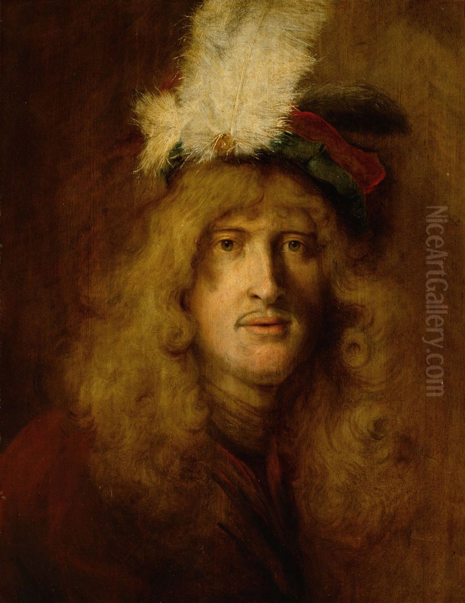 Portrait of a young man with plumed beret Oil Painting by Christopher Paudiss
