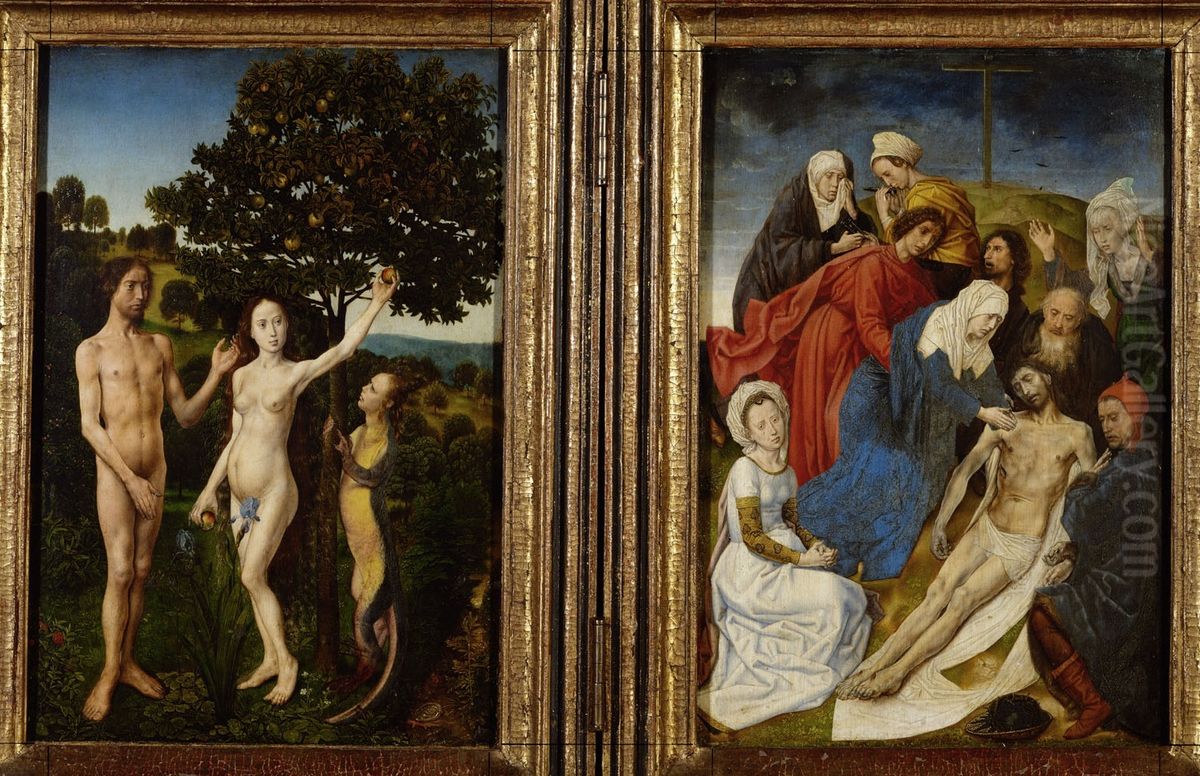 Diptychon mit Sundenfall und Erlosung (Beweinung Christi) Oil Painting by Hugo Van Der Goes