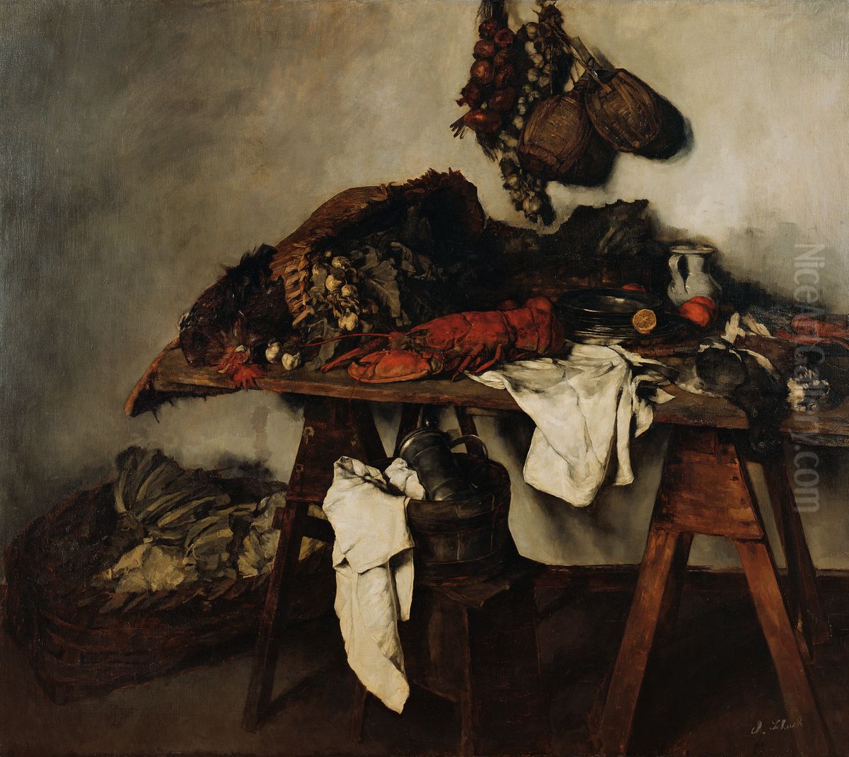 Grosses Kuchenstillleben Oil Painting by Carl Schuch