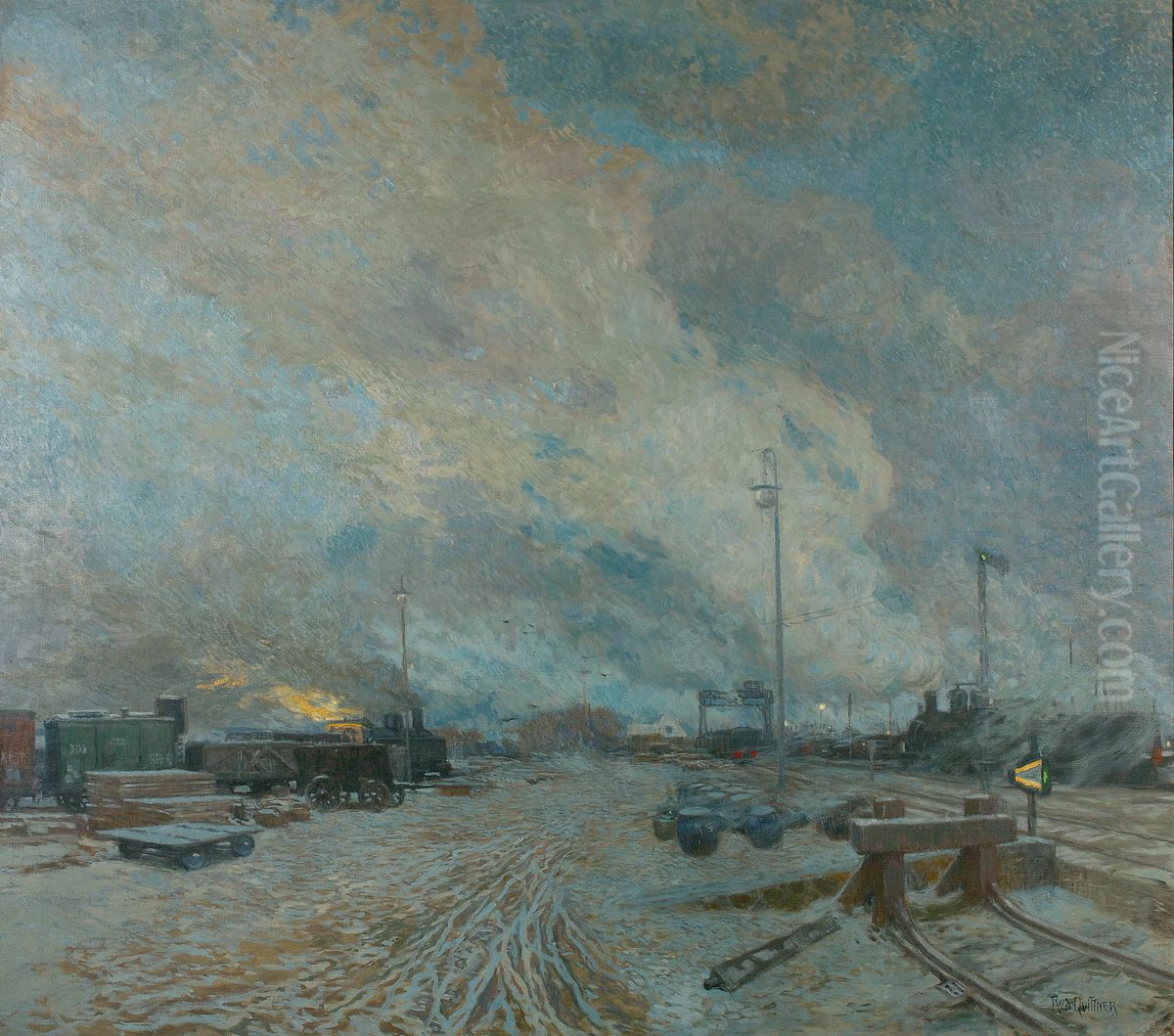Frachtenbahnhof Oil Painting by Rudolf Quittner