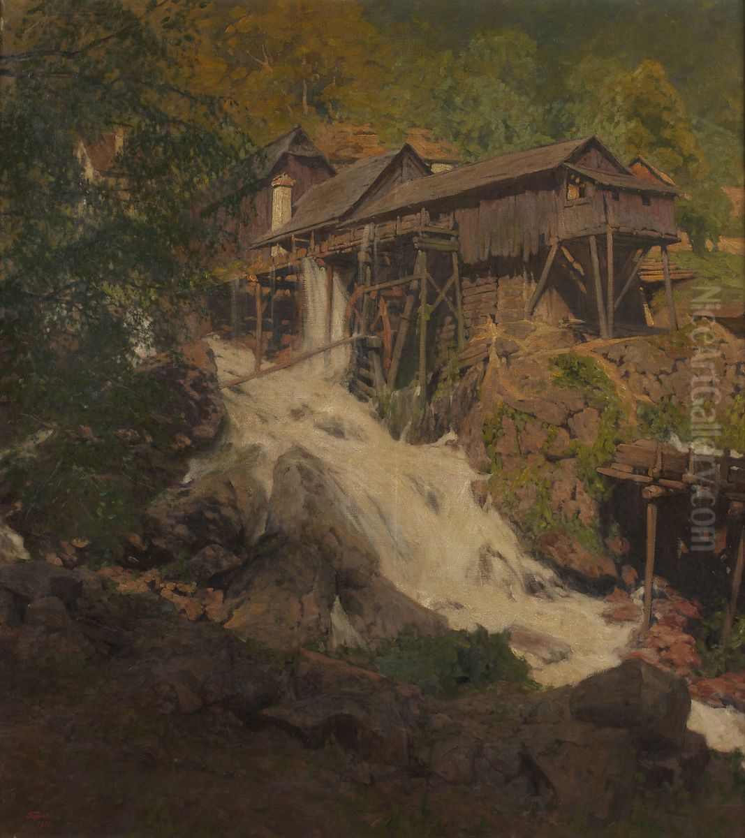 Am Sarmingbach Oil Painting by Jindrich Tomec