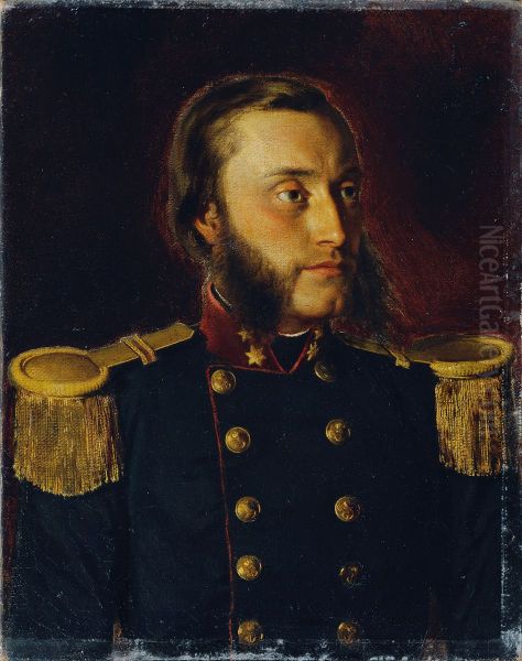 Der Schiffsbau-Ingenieur Josef von Romako als Oberleutnant Oil Painting by Anton Romako