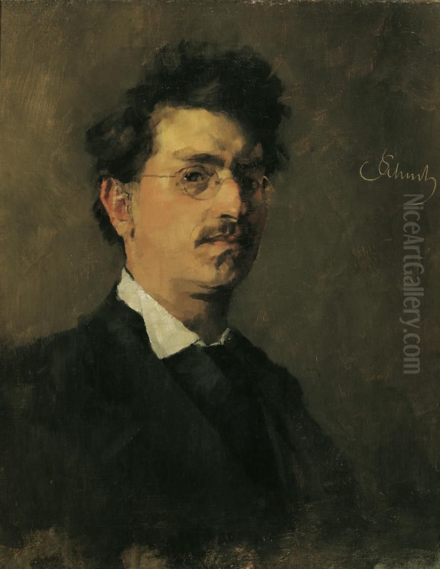 Carl Schuch, Self-portrait,Munich1876 Oil Painting by Carl Schuch