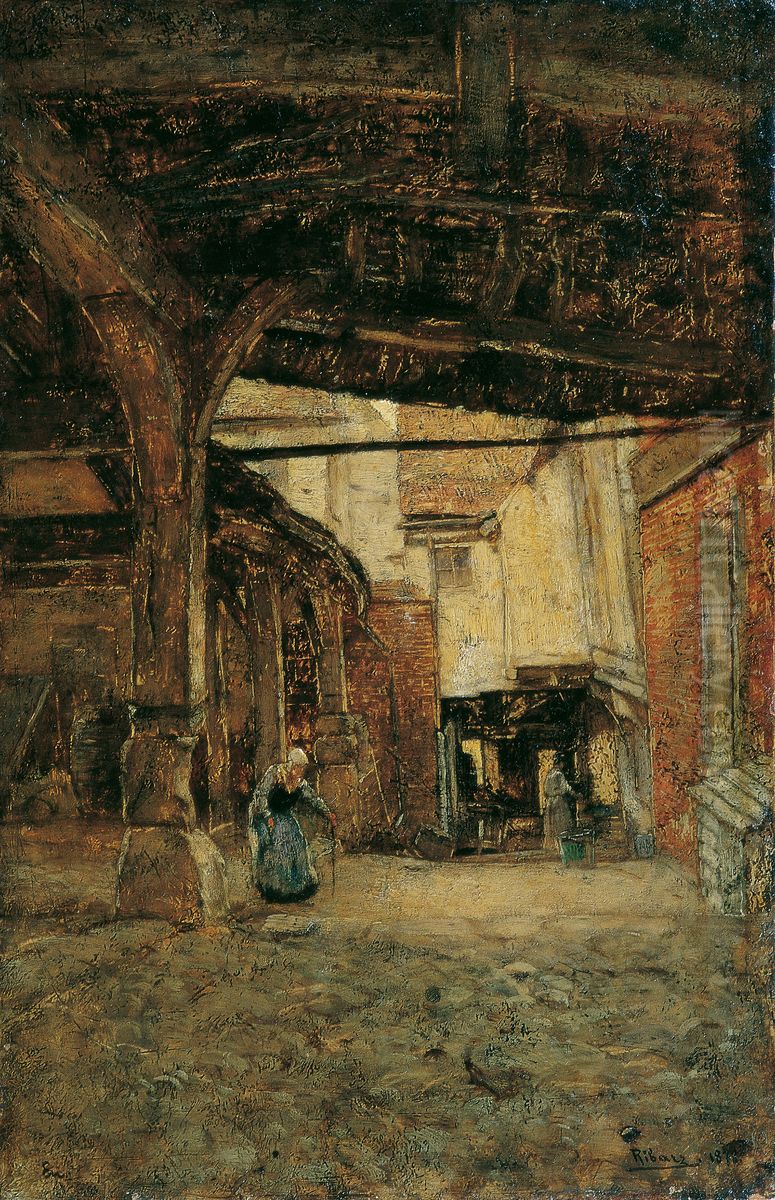 Hof Oil Painting by Rudolf Ribarz