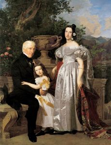 Der furstlich Esterhazy'sche Rat Mathias Kerzmann mit seiner zweiten Gattin Maria Helena, geb. Mikolischutz, und Tochter Maria