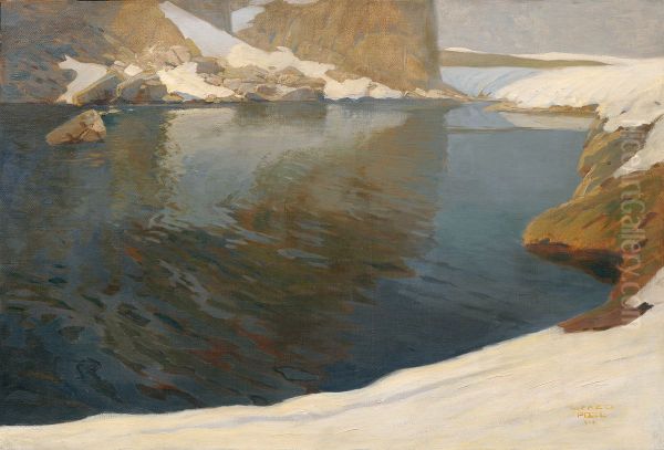 Bergsee Oil Painting by Alfred Poell