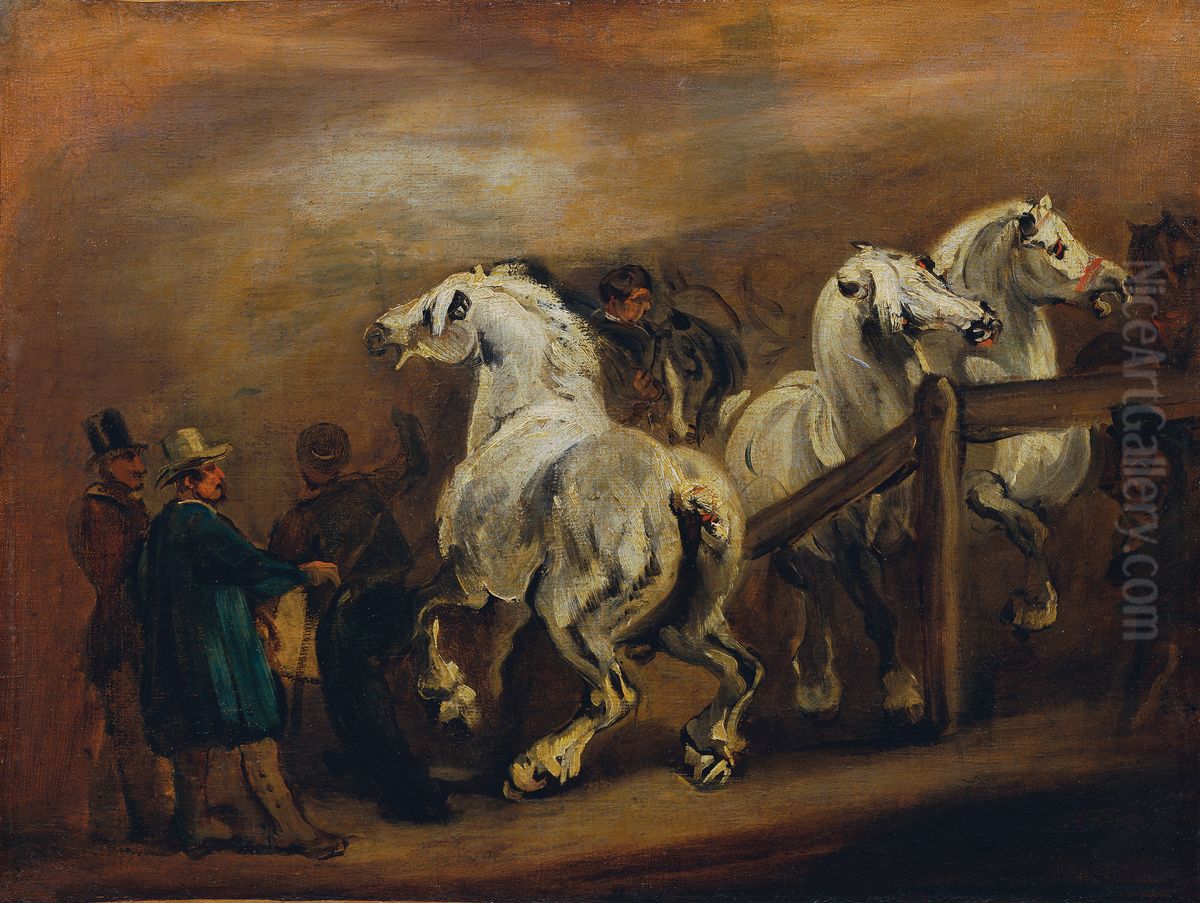 Pferdemarkt Oil Painting by Piotr Michalowski