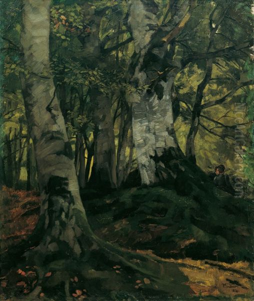 Buchenwald mit Liebespaar Oil Painting by Wilhelm Heinrich Trutbner