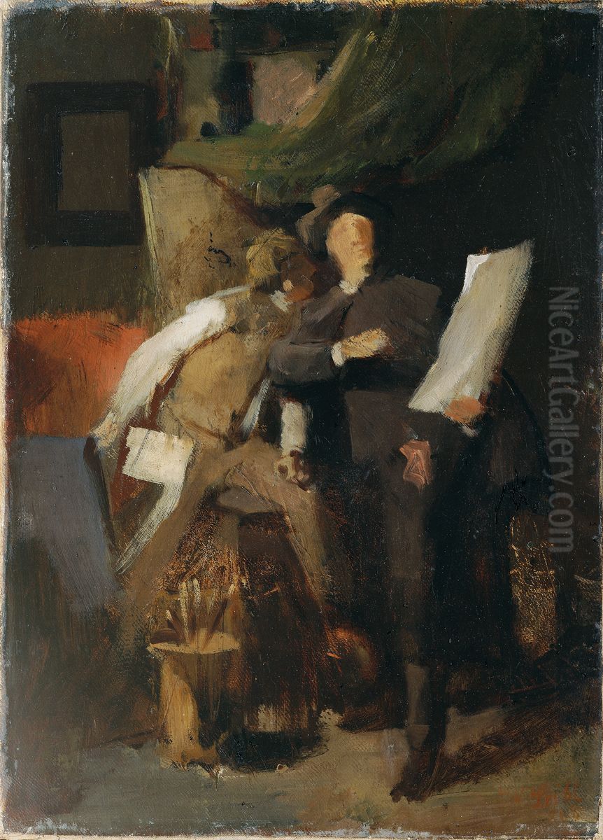 Die Kritiker Oil Painting by Wilhelm Leibl