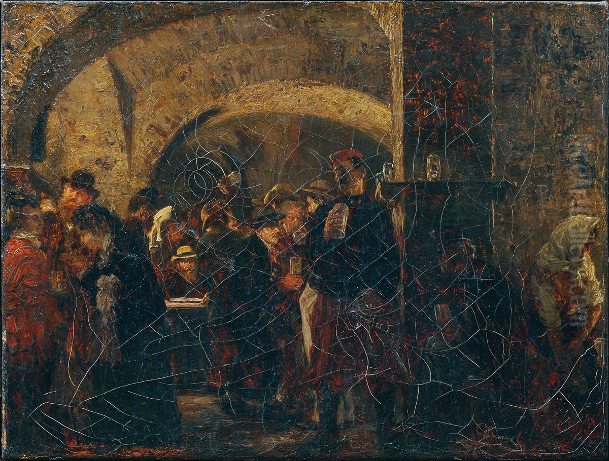 Der Esterhazykeller in Wien Oil Painting by Adolph von Menzel