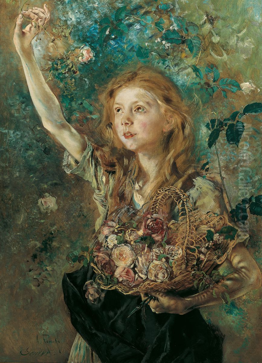 Die Rosenpfluckerin Oil Painting by Anton Romako
