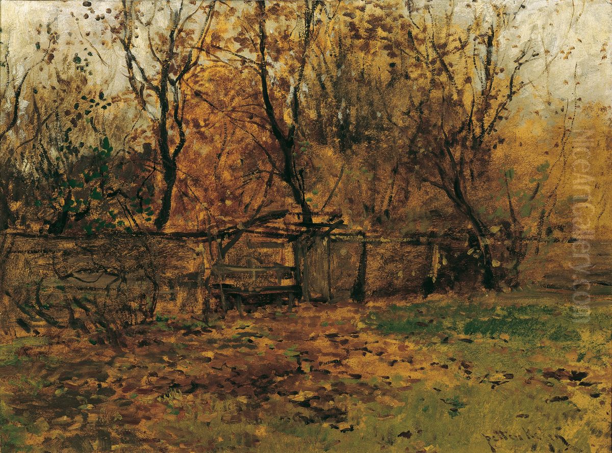 Der Garten des Malers Franz von Lenbach in Munchen Oil Painting by August von Pettenkofen