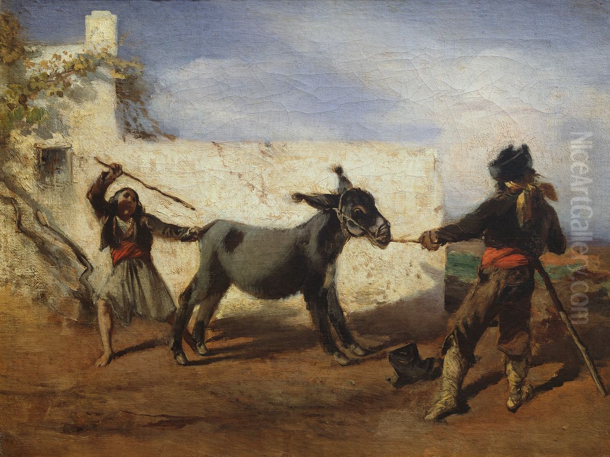 The stubborn donkey Oil Painting by Anton Romako