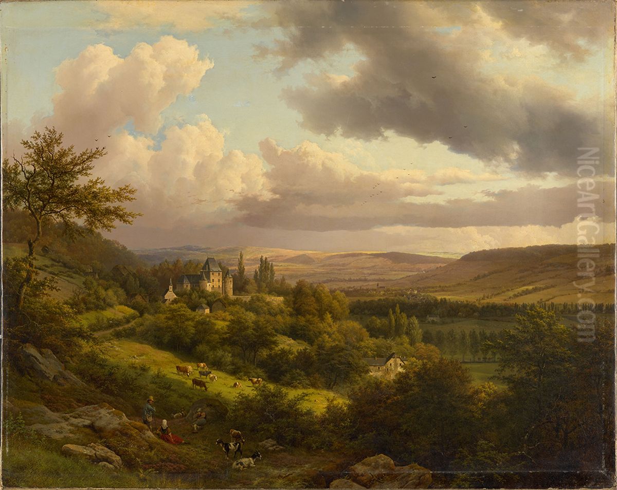 Luxemburgische Landschaft mit Blick auf Schloss Berg Oil Painting by Barend Cornelis Koekkoek