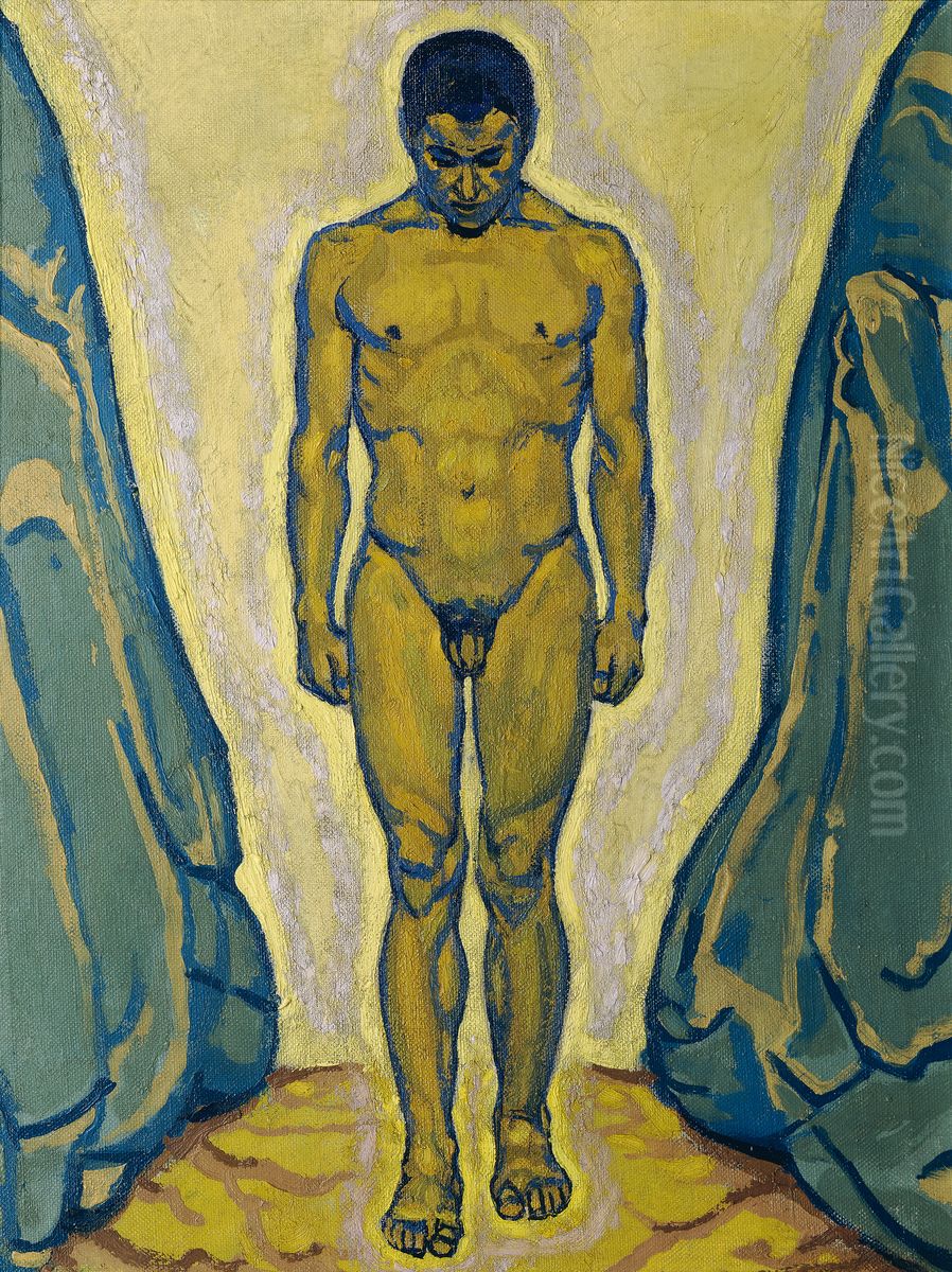 Stehender Junglingsakt zwischen Felsen Oil Painting by Koloman Moser