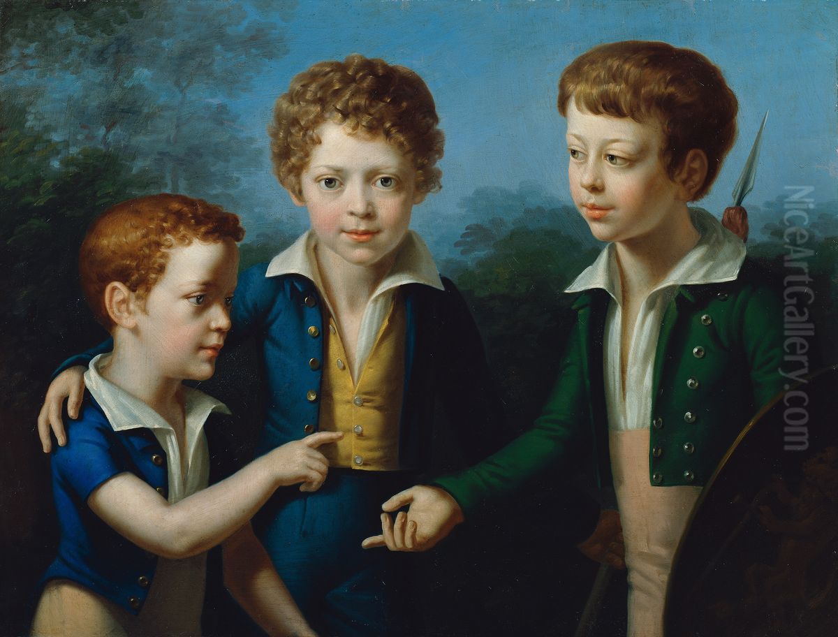 Albert, Moritz and Leopold von Neuwall Oil Painting by Leopold Kupelwieser Albert, Moritz and Leopold von Neuwall Oil Painting by Leopold Kupelwieser