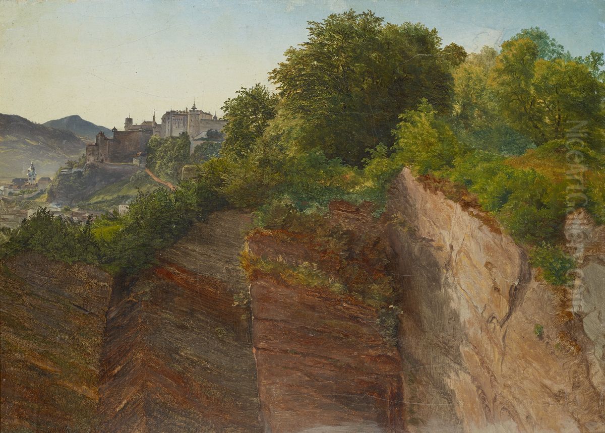 Blick vom Salzburger Monchsberg auf die Festung Hohensalzburg Oil Painting by Friedrich Loos
