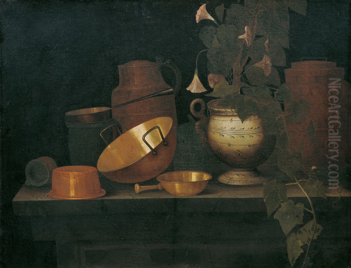Still life with copper dishes Oil Painting by Joannes de Cordua